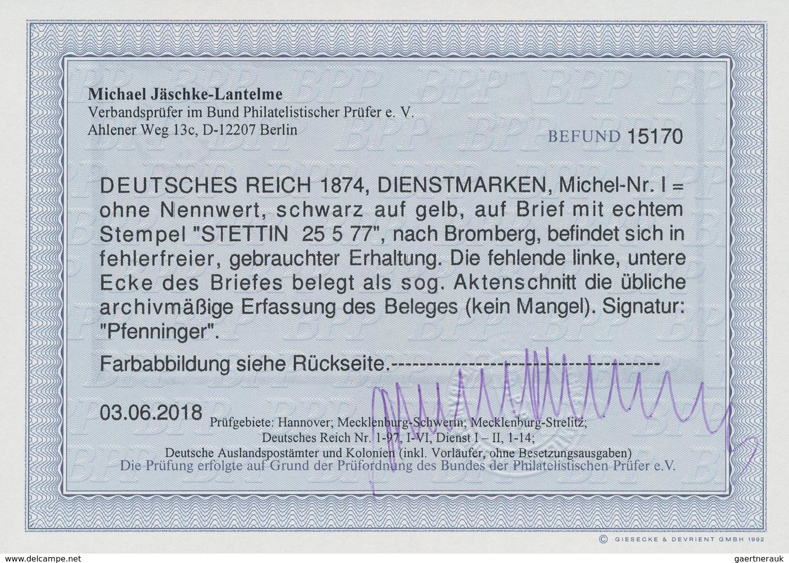 Deutsches Reich - Dienstmarken: 1874, Gebührenzettel Ohne Nennwert Für Dienstbriefe Der Eisenbahn, S - Service