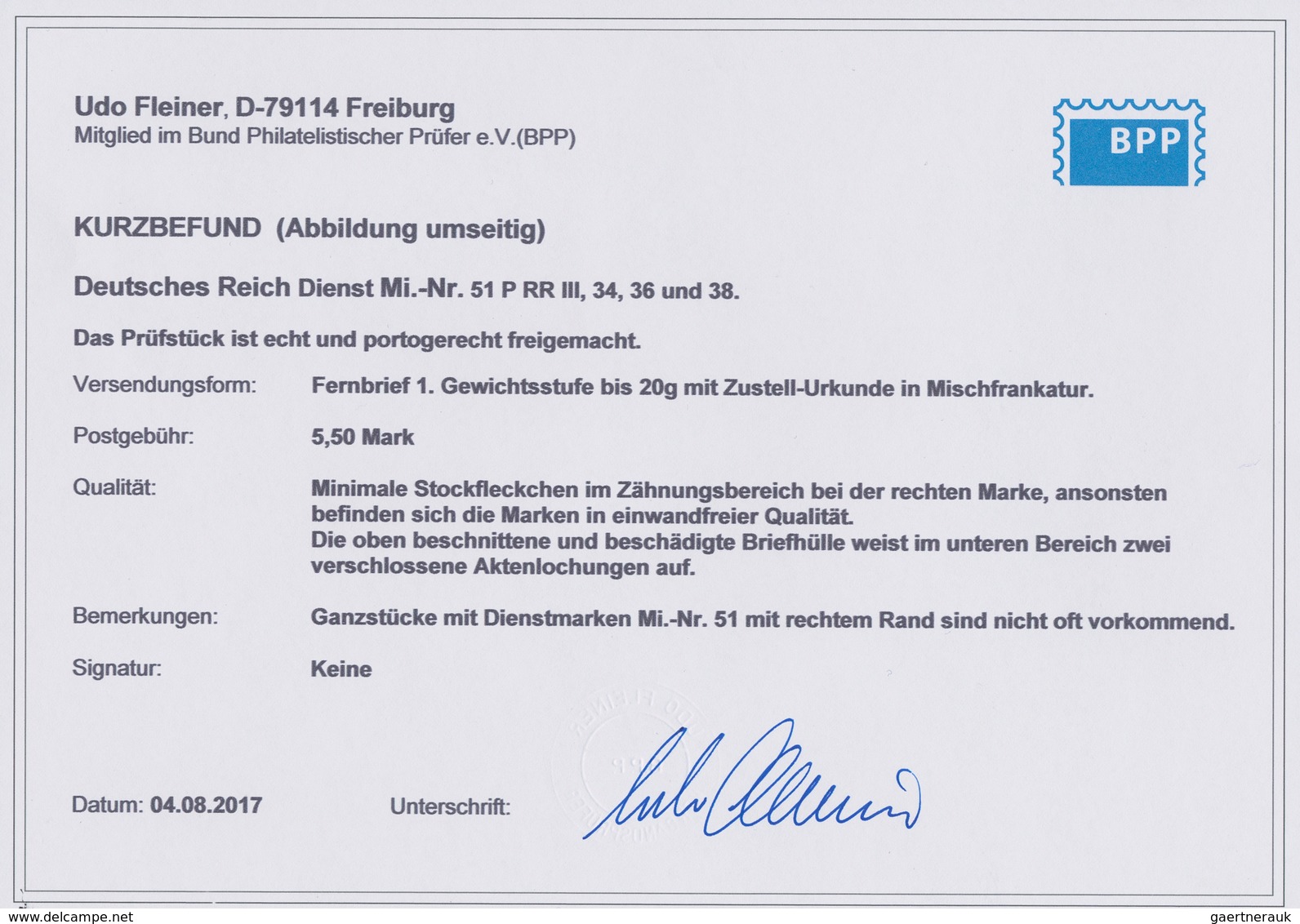 Deutsches Reich - Dienstmarken: 1920, 5 M. Bayern-Abschied Als (drucktechnisches) Oberrandstück Mit - Officials