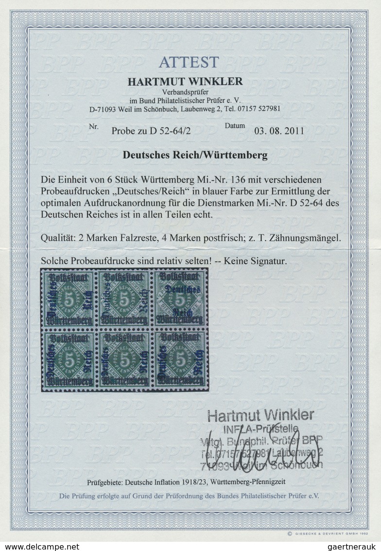 Deutsches Reich - Dienstmarken: 1920, Aufdruck-Proben Für Die In Württemberg Verwendeten Dienstmarke - Dienstmarken