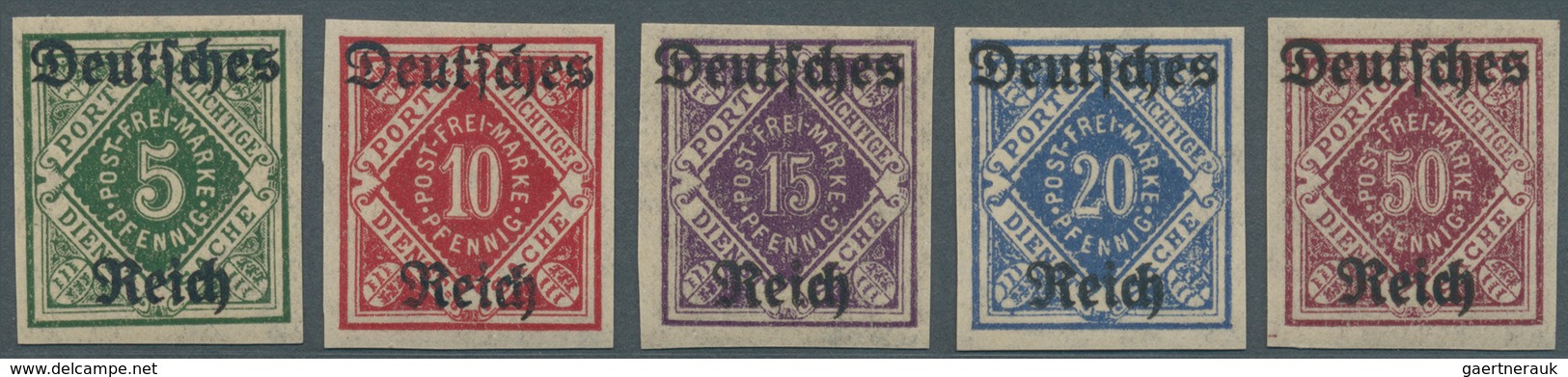 Deutsches Reich - Dienstmarken: Württemberg-Aufdrucke 5-50 Pfg. UNGEZÄHNT, Postfrische Qualitätsstüc - Service