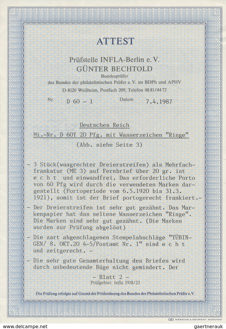 Deutsches Reich - Dienstmarken: 1920, 20 Pfg. "Amtlicher Verkehr" Mit Aufdruck Und Wasserzeichen "Ri - Service