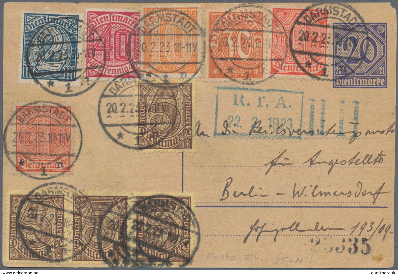 Deutsches Reich - Dienstmarken: 1921, 10 Pf In Neuer Farbe Orange Mit Anderen Dienstmarken Portorich - Service