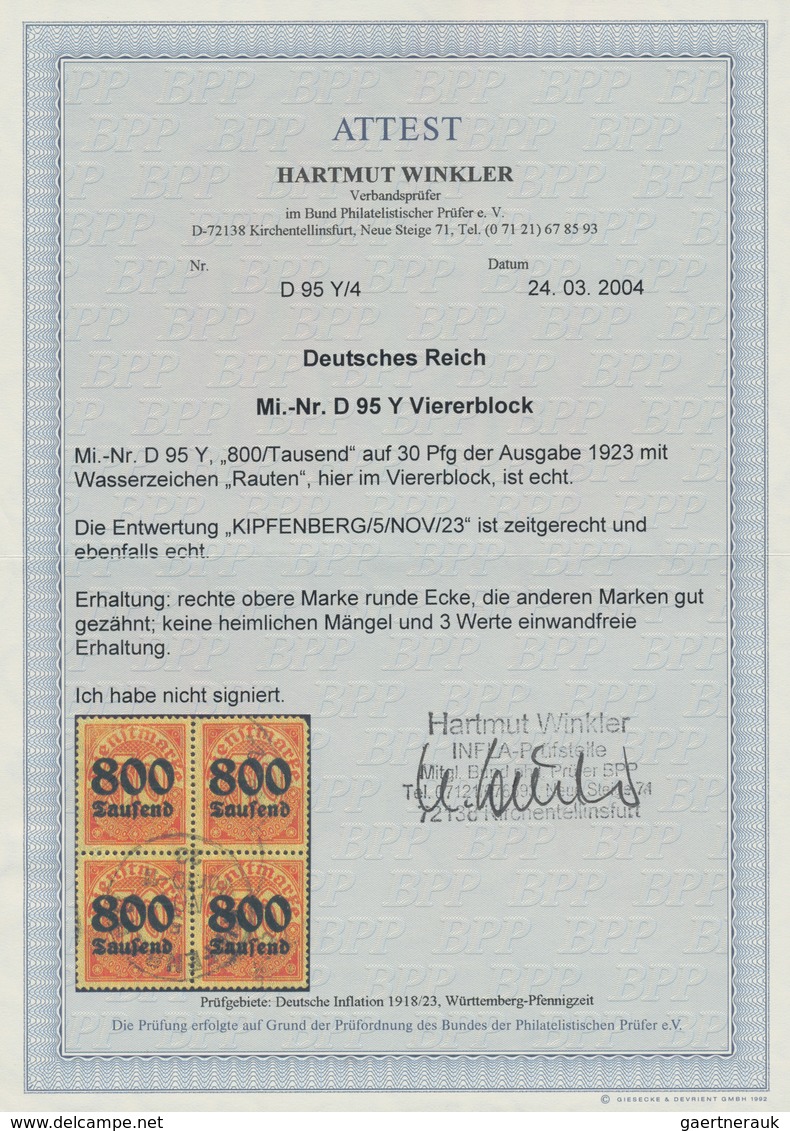 Deutsches Reich - Dienstmarken: 1923, 800 Tausend Auf 30 Pfg. Mit Wasserzeichen 1 Im Viererblock Sau - Dienstmarken