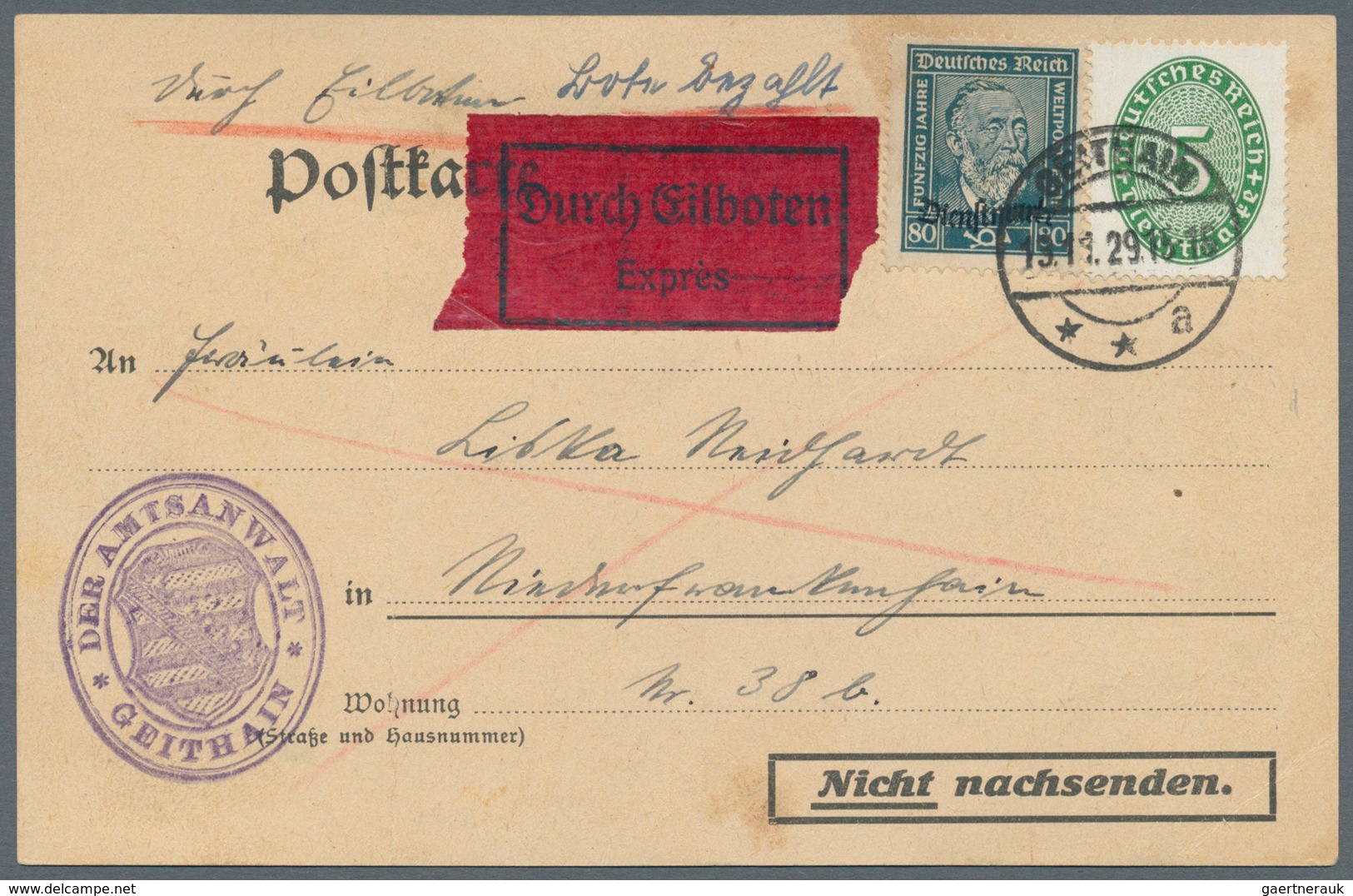 Deutsches Reich - Dienstmarken: 1929, Eilboten-Behördenkarten Mit Dienst-MiF 5 Pf Und 80 Pf Ab "GEIT - Service