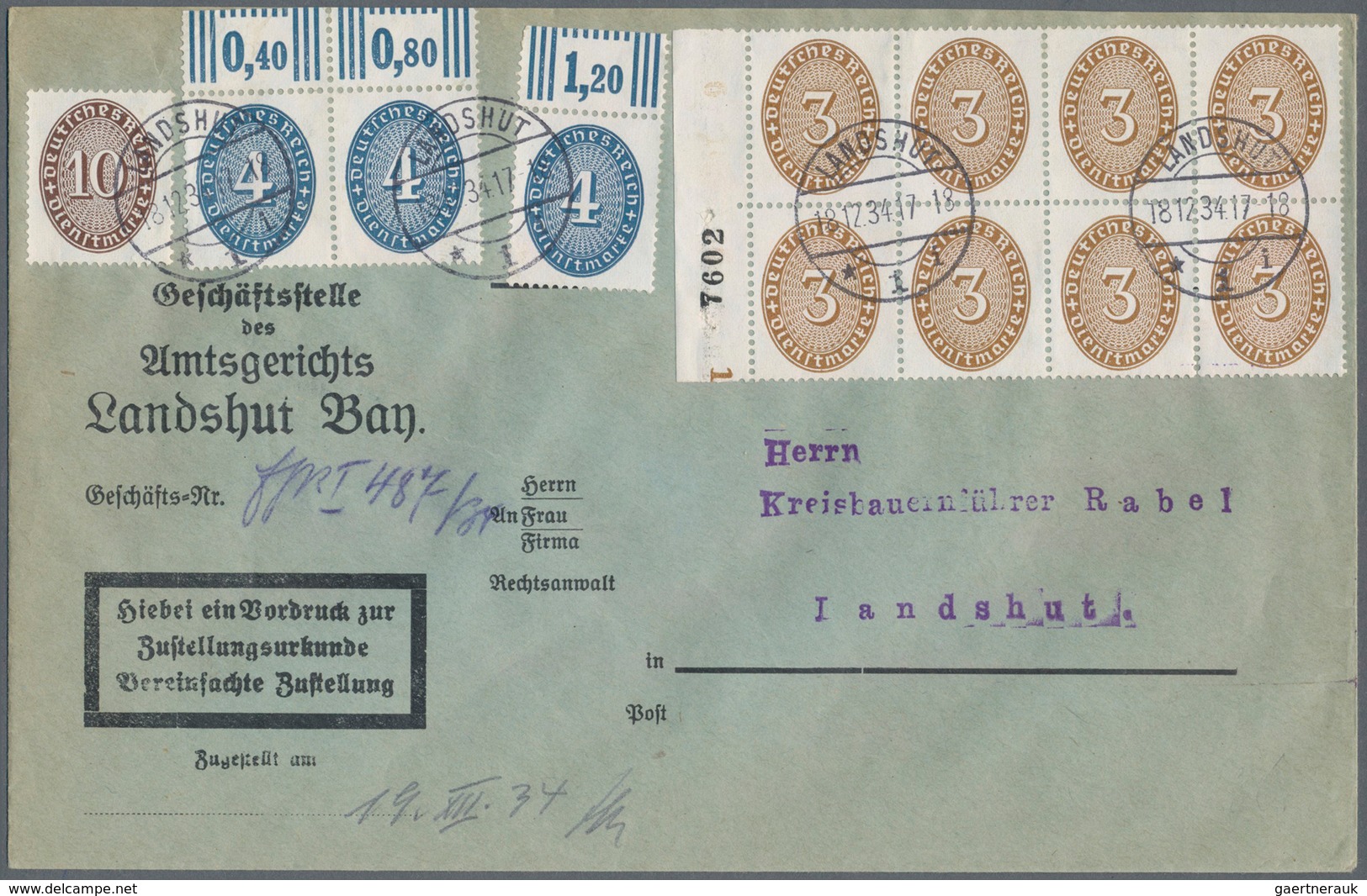 Deutsches Reich - Dienstmarken: 1933, 4 Pf. Dunkelgraublau Mit Walzen-Oberrand, Drei Exemplare Zusam - Service