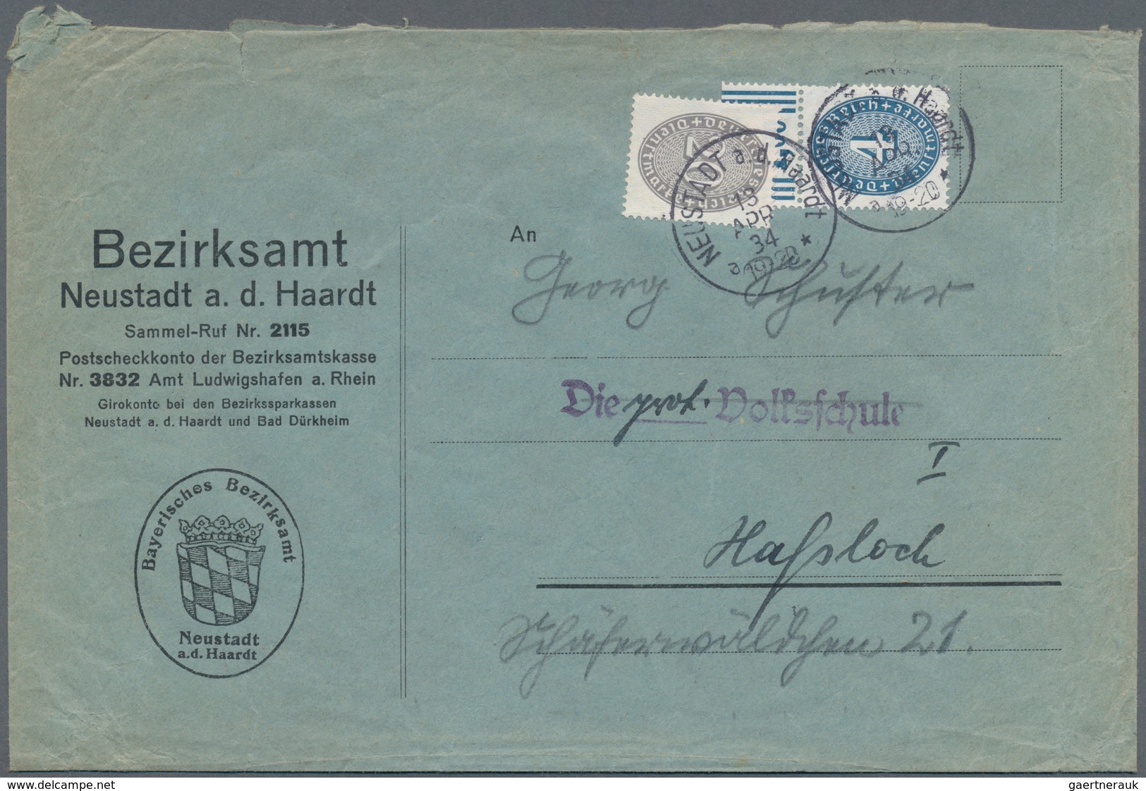 Deutsches Reich - Dienstmarken: 1933, 4 Pf. Dunkelgraublau Mit Walzen-Oberrand Zusammen Mit 20 Pfg. - Service