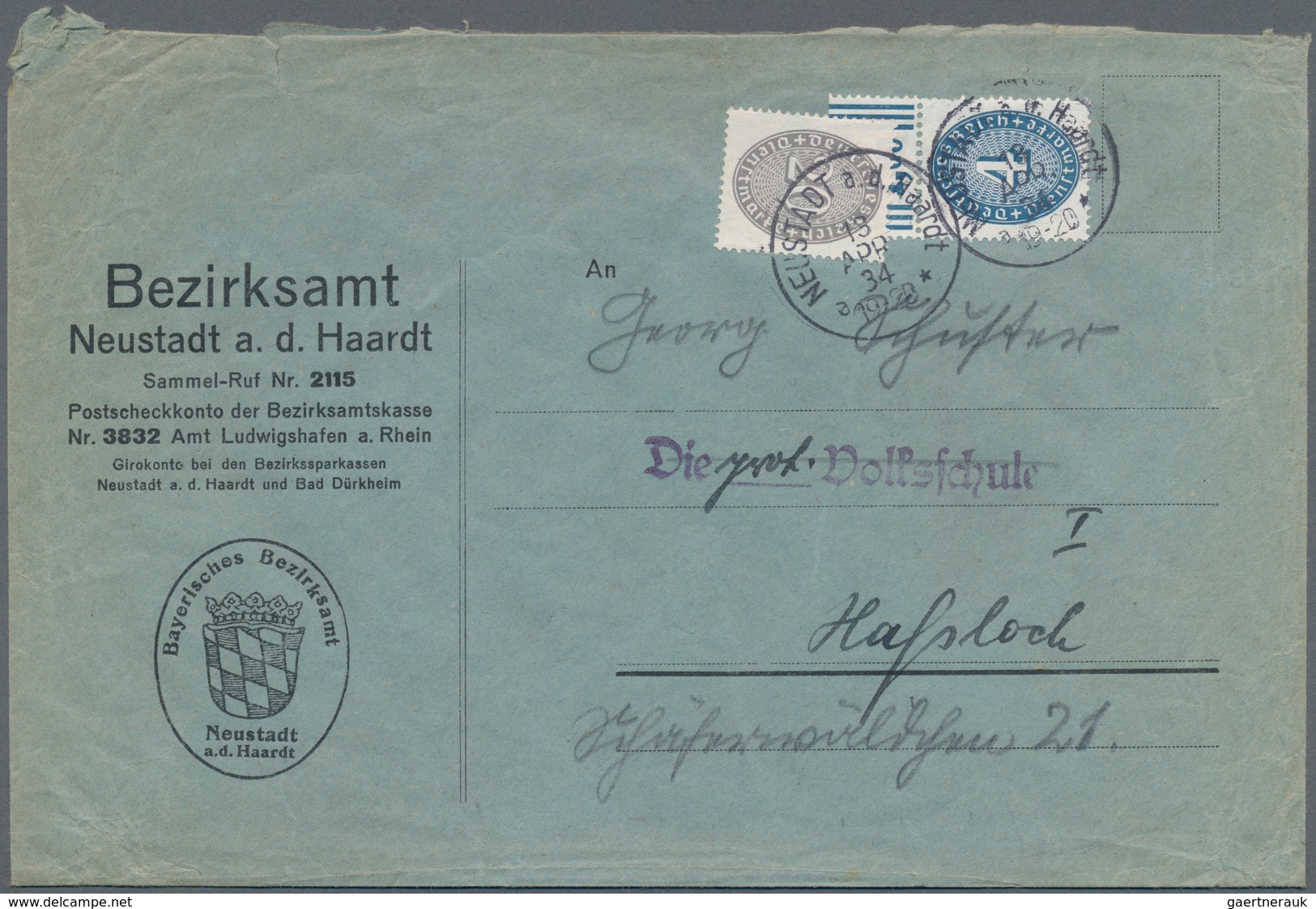 Deutsches Reich - Dienstmarken: 1933, 4 Pf. Dunkelgraublau Mit Walzen-Oberrand Zusammen Mit 20 Pfg. - Officials