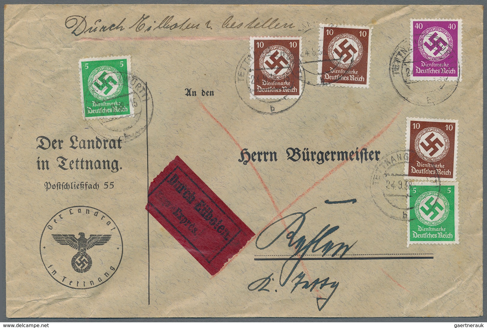 Deutsches Reich - Dienstmarken: 1938. 5 Pf. (2), 10 Pf. (3) Und 40 Pf. Als Seltene Kombination Proto - Service