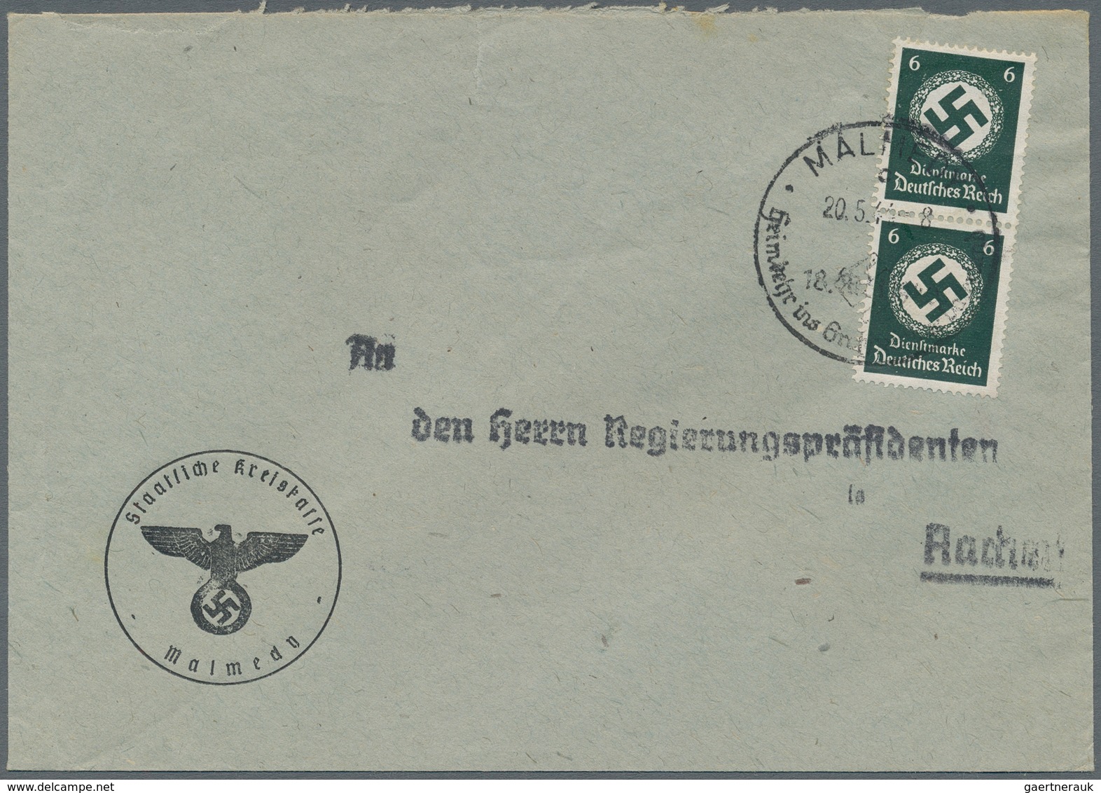 Deutsches Reich - Dienstmarken: 1934, 6 Pfg. Dienstmarke Hakenkreuz Mit Seltener Waagerechter Gummir - Service