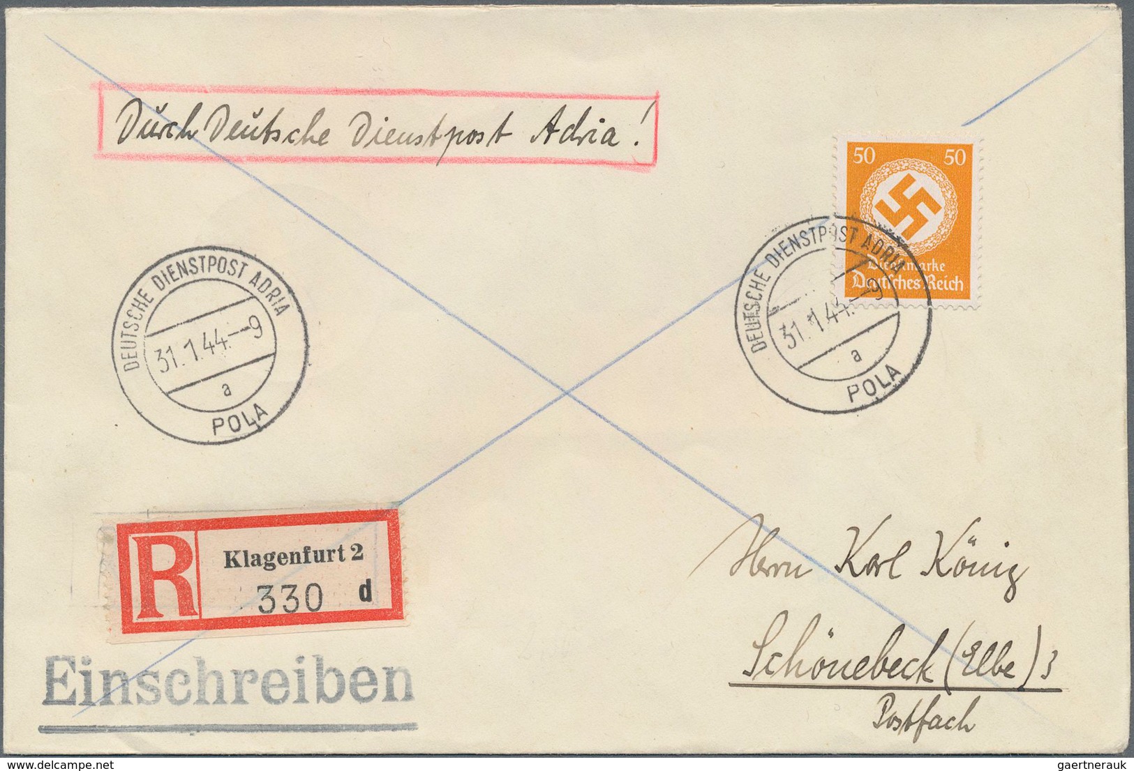 Deutsches Reich - Dienstmarken: 1944, R-Brief Mit Einzelfrankatur 50 Pfg. Behördendienstmarke Gelb " - Dienstmarken