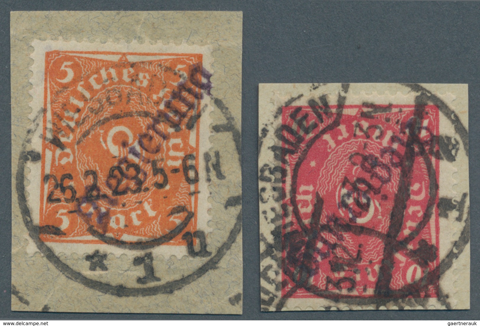 Deutsches Reich - Dienst-Kontrollaufdrucke: WIESBADEN 1922, Posthorn 5 Mark Orange Und 10 Mark Karmi - Service