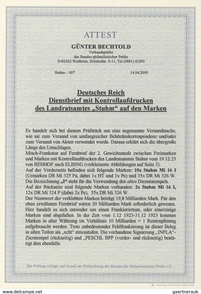 Deutsches Reich - Dienst-Kontrollaufdrucke: Landratsamt Stuhm: 1923, 1 Mrd. M. Korbdeckel Gezähnt, 1 - Dienstmarken