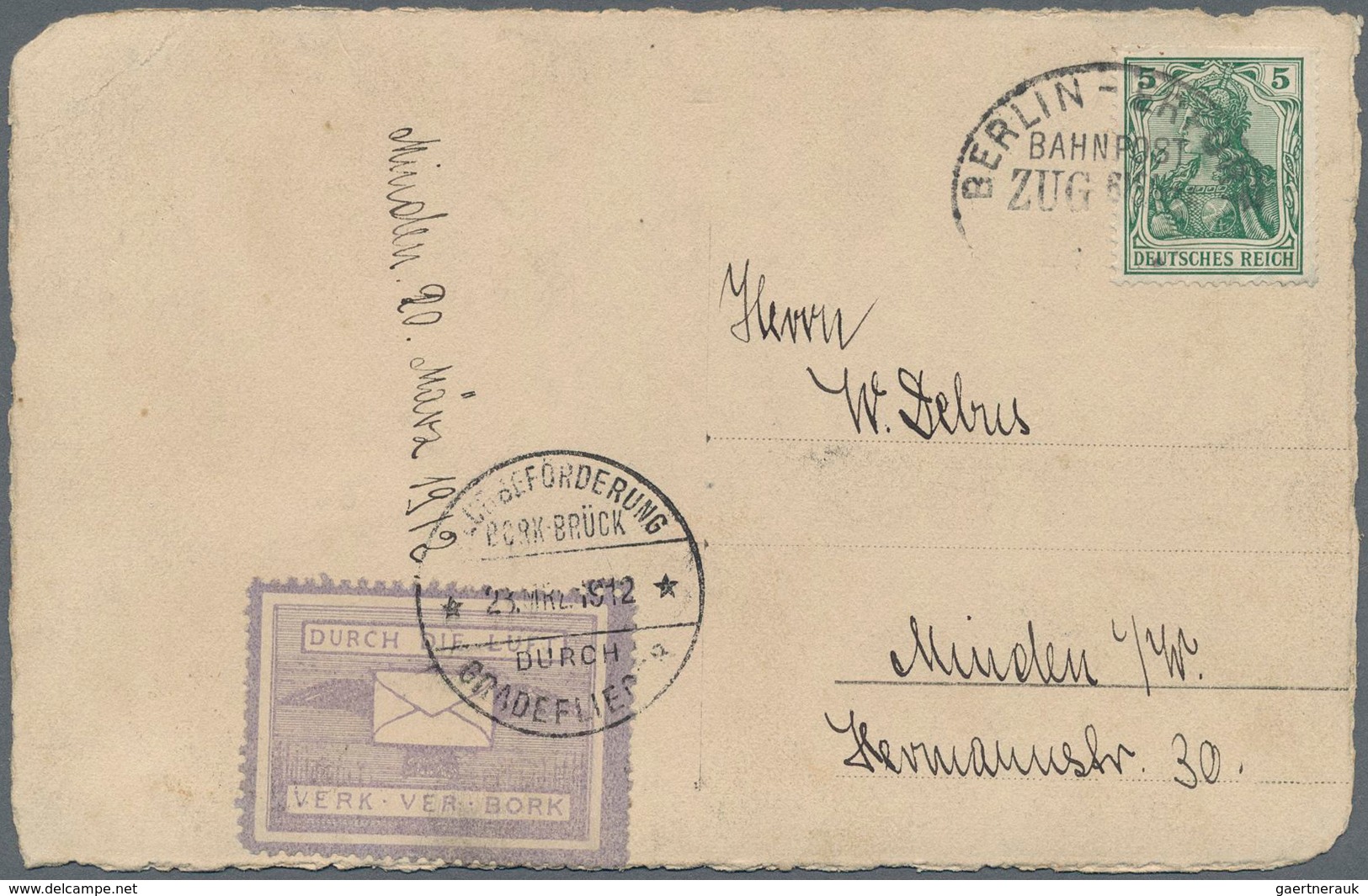 Deutsches Reich - Halbamtliche Flugmarken: 1912, Flugmarke Bork-Brück, Gezähnt Auf Beförderter Bzw. - Airmail & Zeppelin