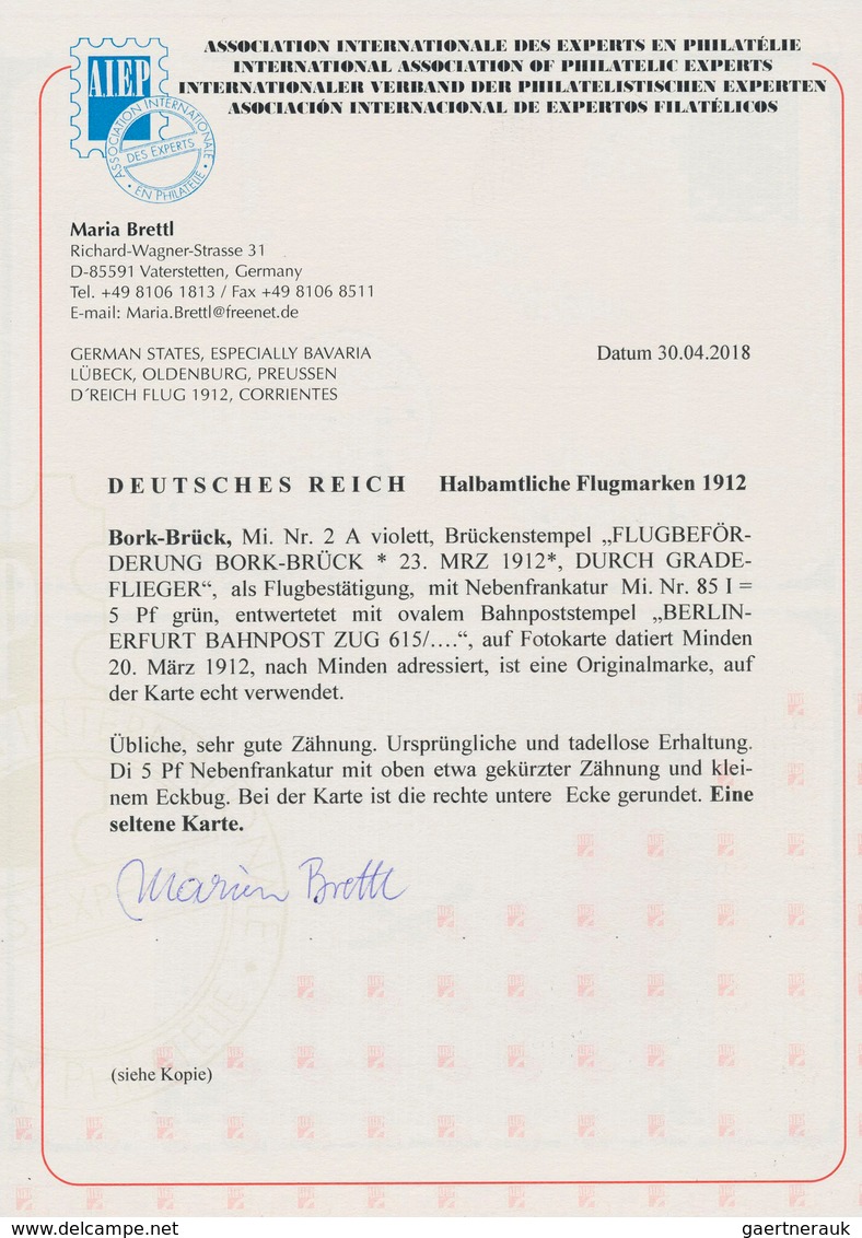 Deutsches Reich - Halbamtliche Flugmarken: 1912, Flugmarke Bork-Brück, Gezähnt Auf Beförderter Bzw. - Luft- Und Zeppelinpost