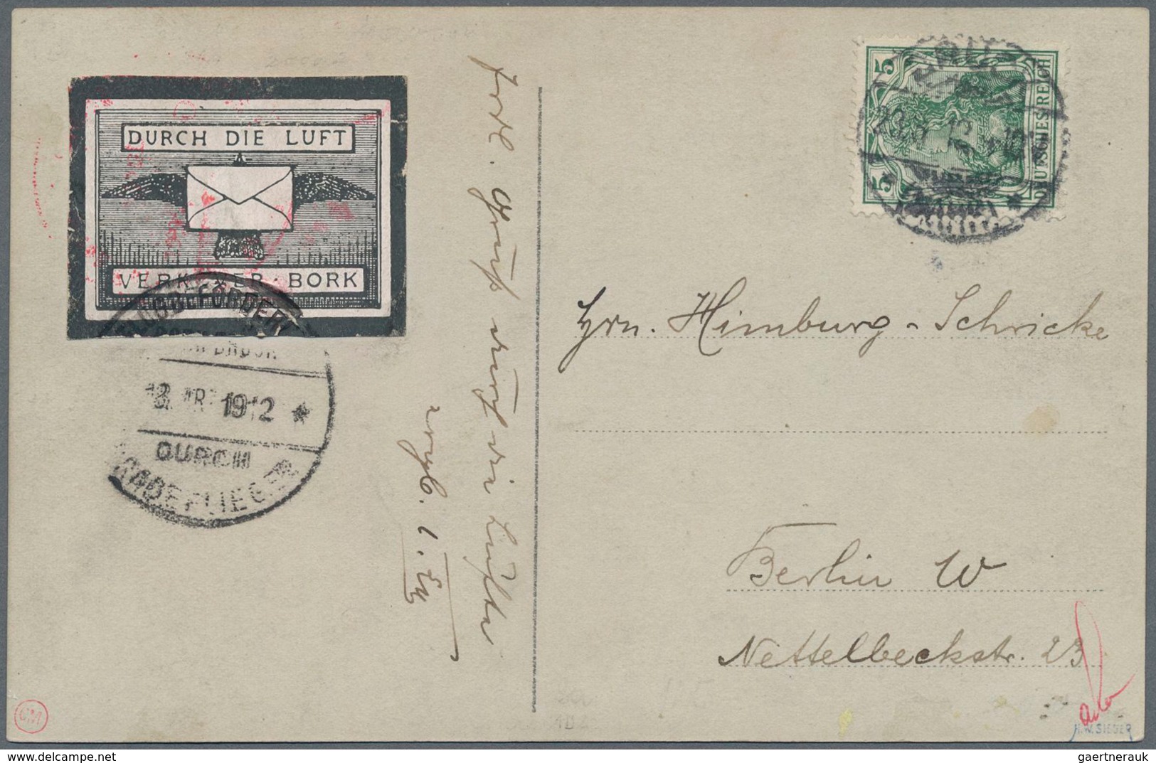 Deutsches Reich - Halbamtliche Flugmarken: 1912, Flugmarke Bork-Brück, Ungezähnter Probedruck In Sch - Poste Aérienne & Zeppelin