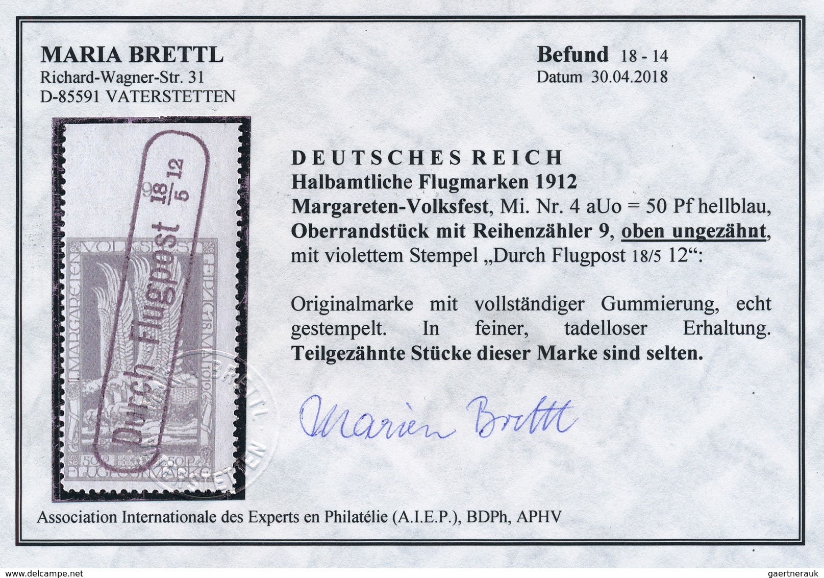 Deutsches Reich - Halbamtliche Flugmarken: 1912, Flugmarke "Margareten-Volksfest Leipzig" 50 Pfg. He - Poste Aérienne & Zeppelin