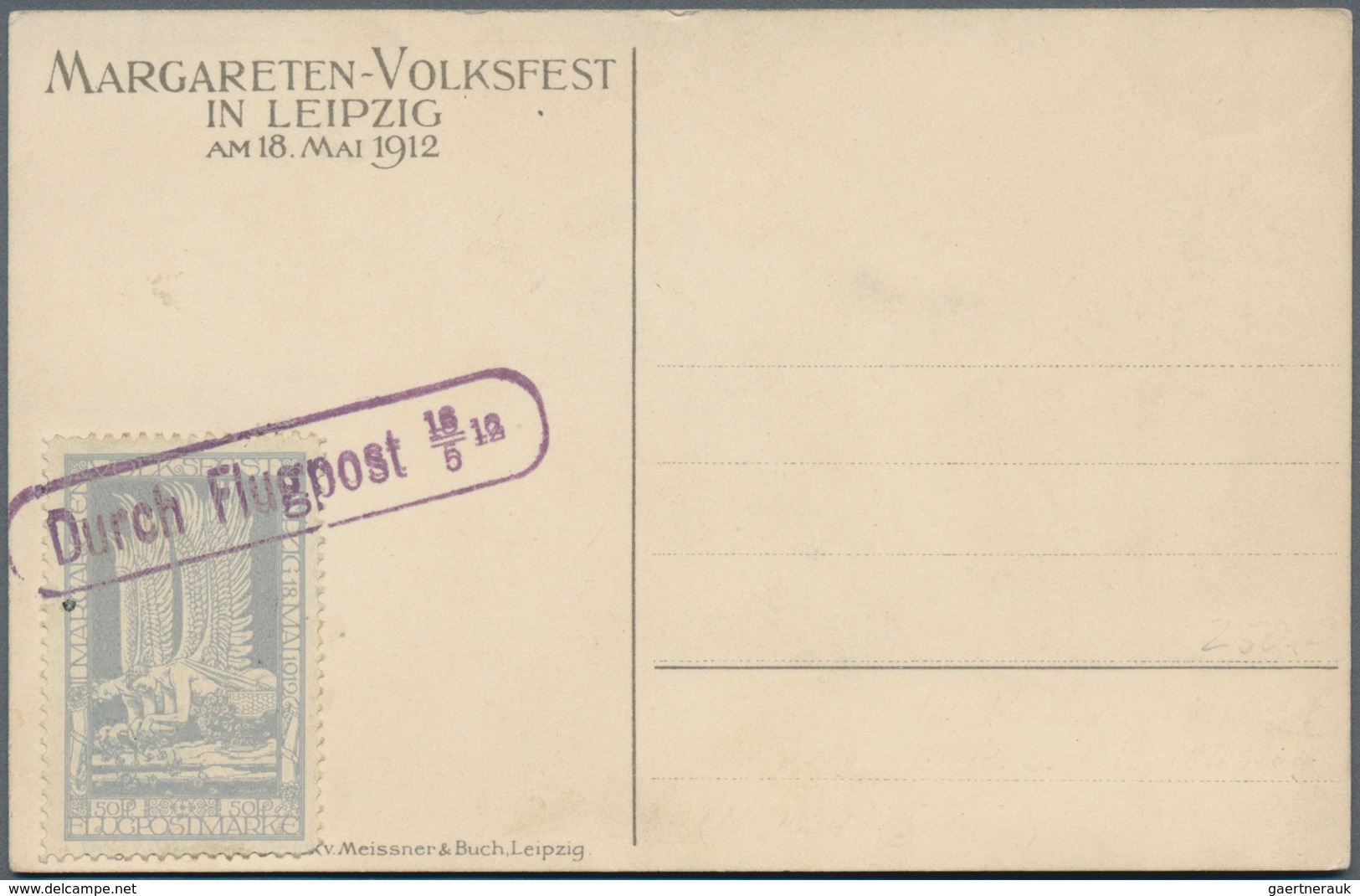 Deutsches Reich - Halbamtliche Flugmarken: 1912, Margareten-Volksfest Leipzig-Lindenthal 50 Pf. Hell - Poste Aérienne & Zeppelin