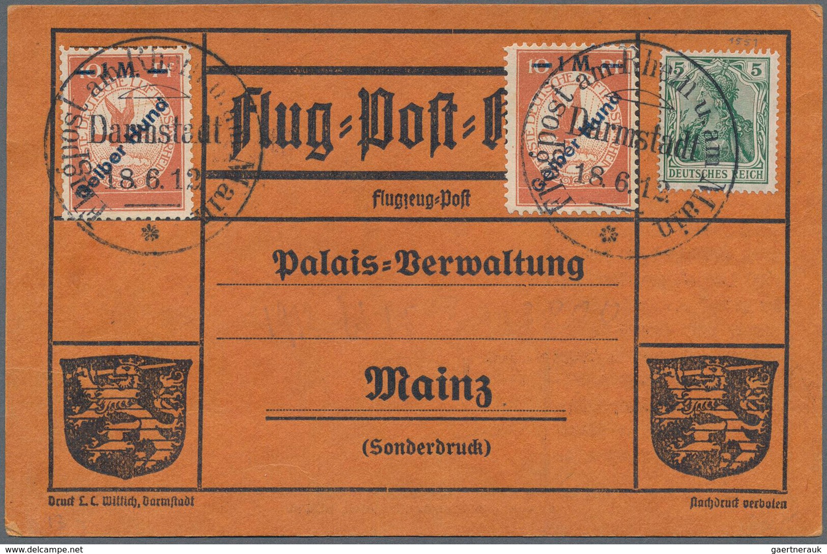 Deutsches Reich - Halbamtliche Flugmarken: 1912. "Gelber Hund" Und Fehldruck "Gelber Huna" Zusammen - Luft- Und Zeppelinpost