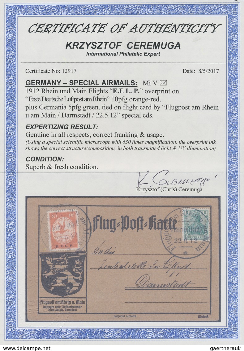 Deutsches Reich - Halbamtliche Flugmarken: 1912. Rhein Und Ruhr Flugpostkarte, "E.EL.P." überdurck A - Posta Aerea & Zeppelin