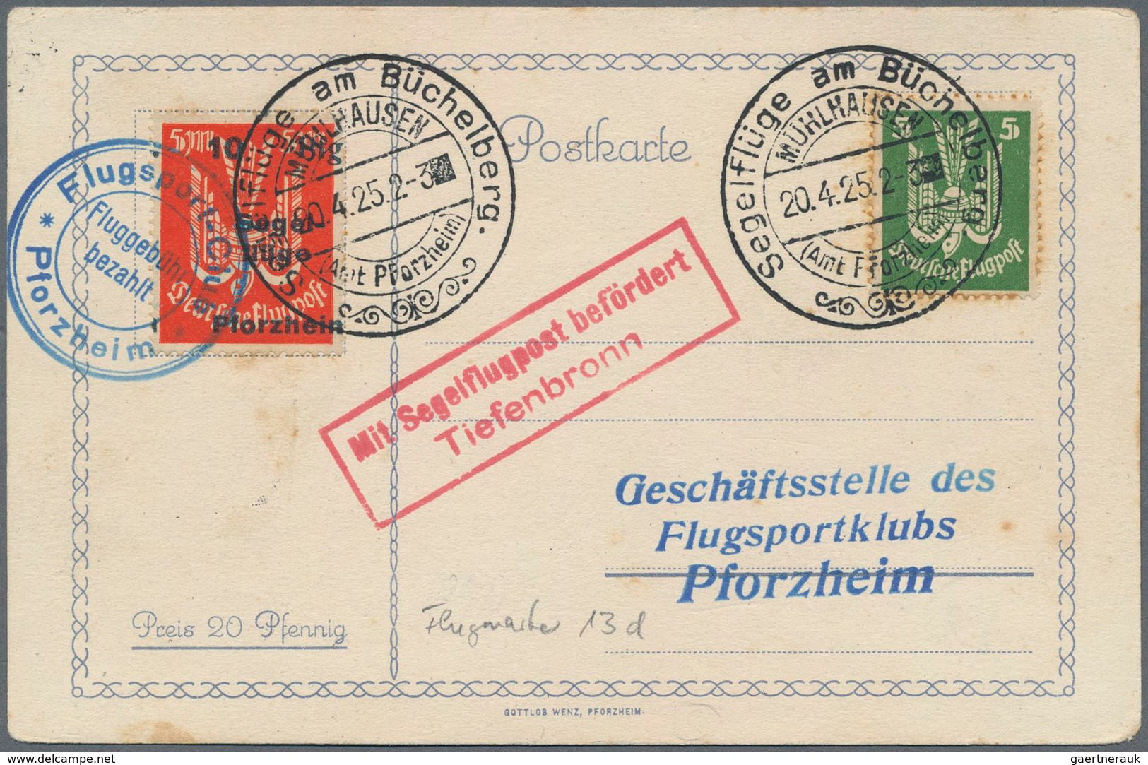 Deutsches Reich - Halbamtliche Flugmarken: 1924/25, Segelflüge Am Büchelberg Bei Pforzheim, Acht Kar - Airmail & Zeppelin