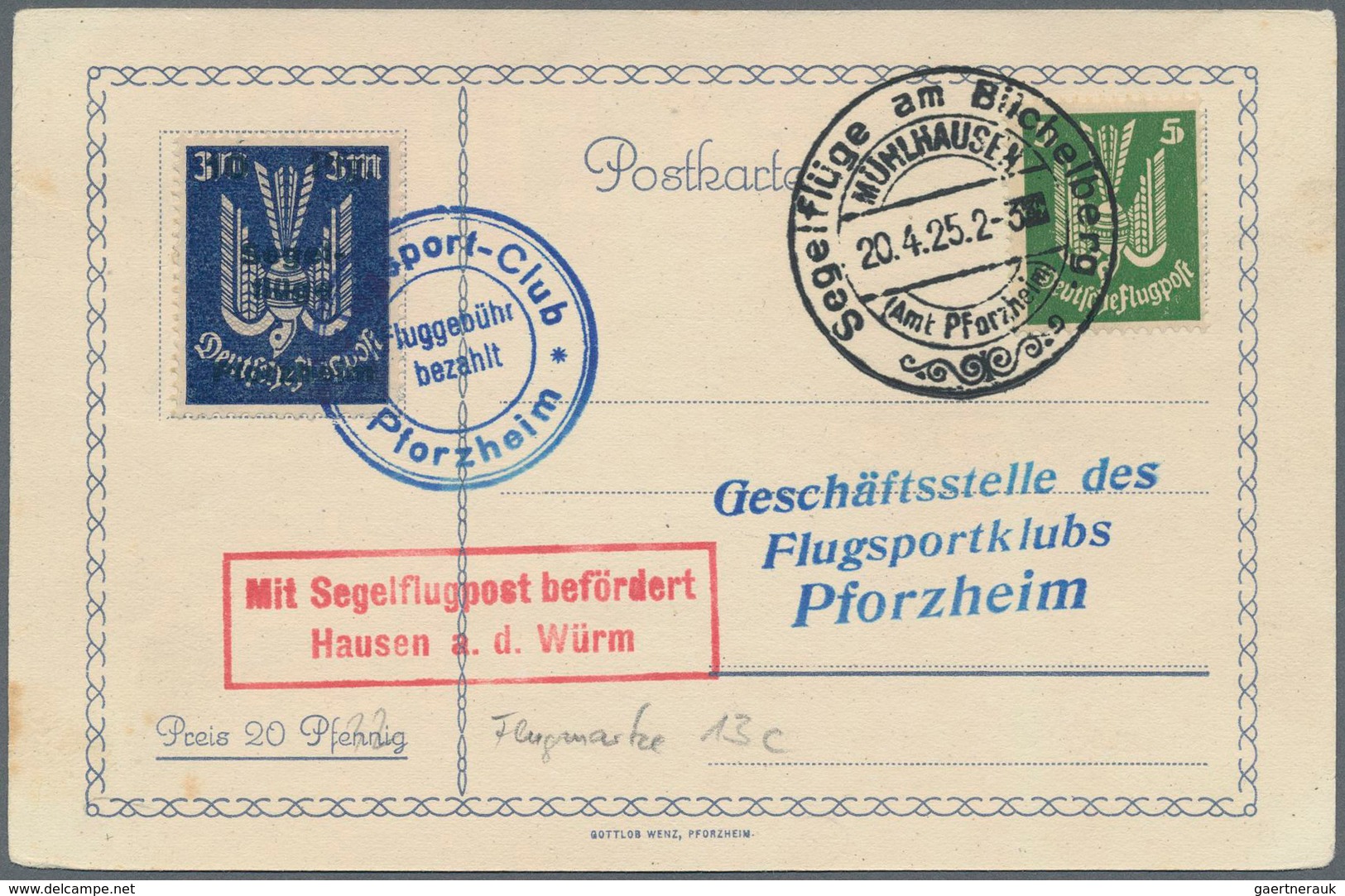 Deutsches Reich - Halbamtliche Flugmarken: 1924/25, Segelflüge Am Büchelberg Bei Pforzheim, Acht Kar - Poste Aérienne & Zeppelin