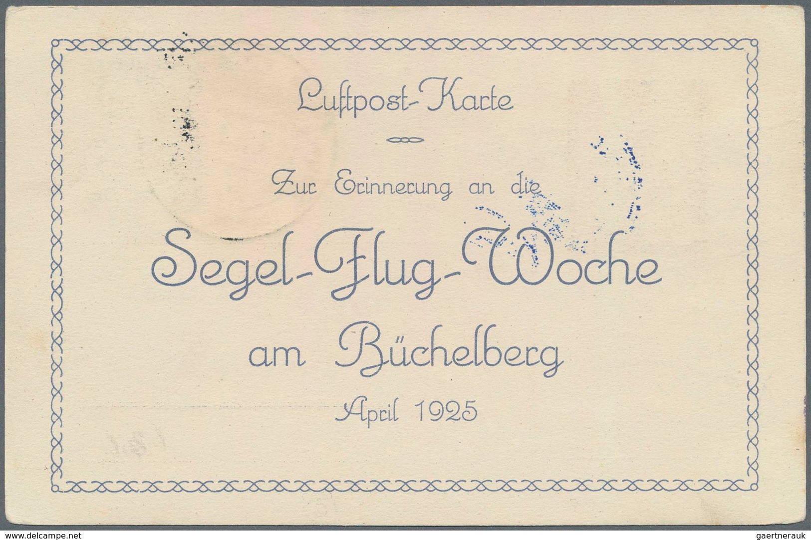 Deutsches Reich - Halbamtliche Flugmarken: 1924/25, Segelflüge am Büchelberg bei Pforzheim, acht Kar