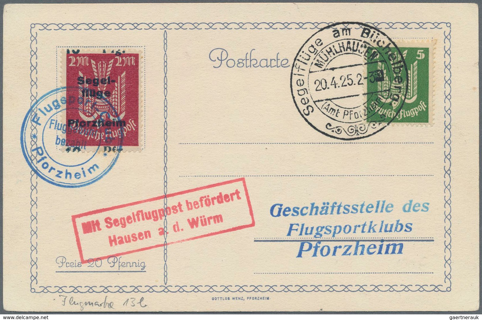 Deutsches Reich - Halbamtliche Flugmarken: 1924/25, Segelflüge am Büchelberg bei Pforzheim, acht Kar