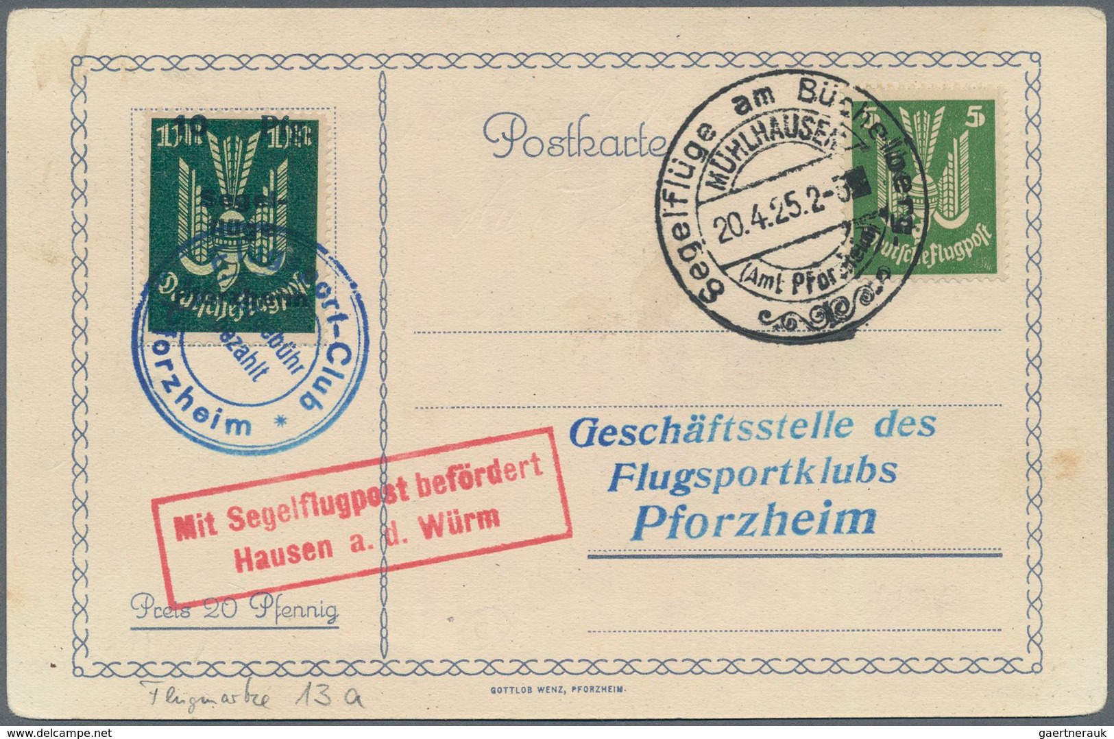 Deutsches Reich - Halbamtliche Flugmarken: 1924/25, Segelflüge am Büchelberg bei Pforzheim, acht Kar