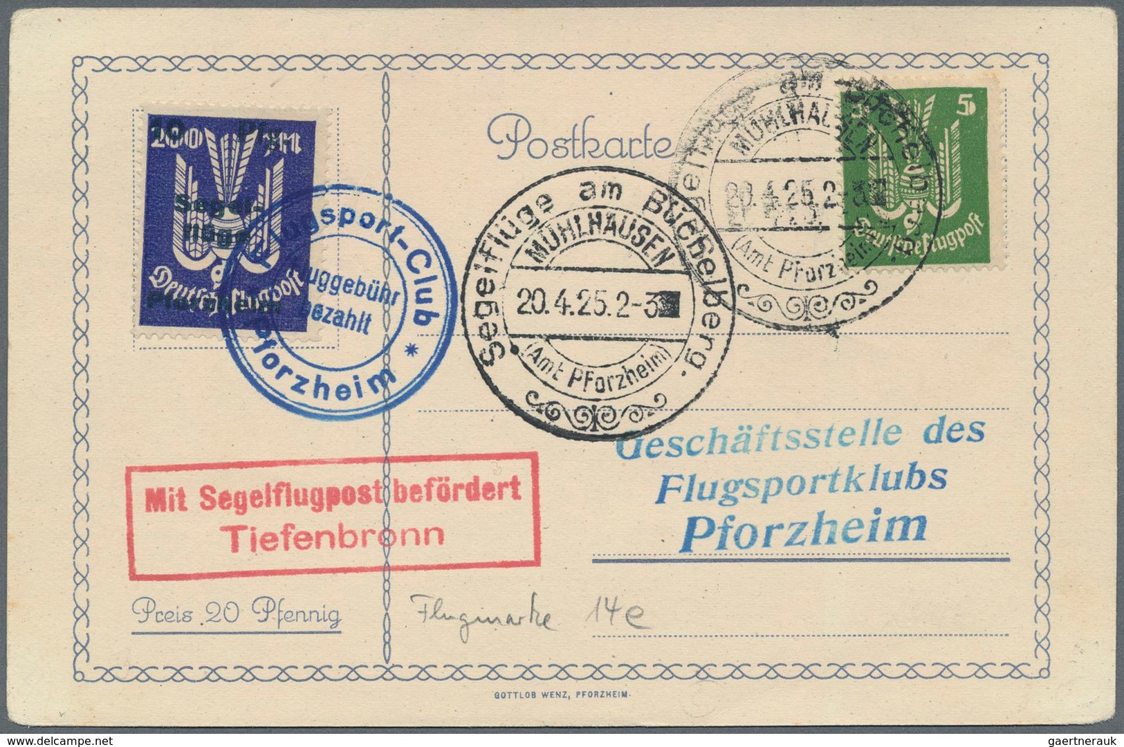 Deutsches Reich - Halbamtliche Flugmarken: 1924/25, Segelflüge am Büchelberg bei Pforzheim, acht Kar