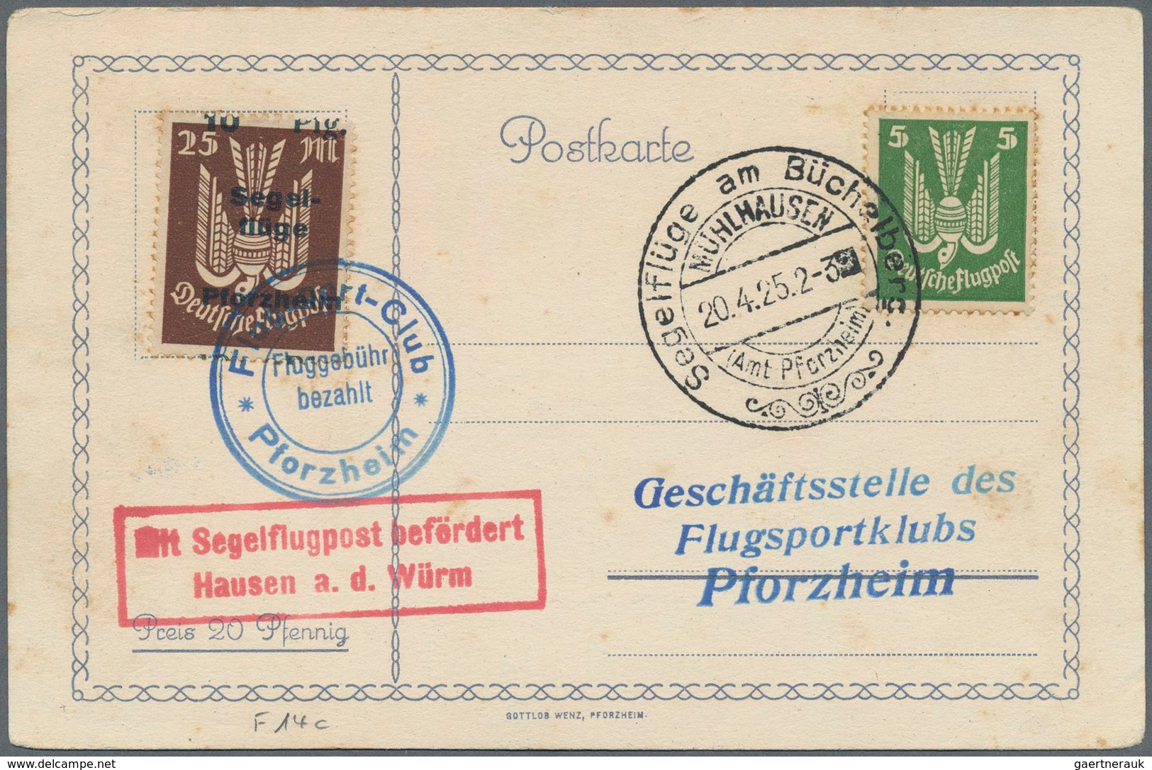 Deutsches Reich - Halbamtliche Flugmarken: 1924/25, Segelflüge am Büchelberg bei Pforzheim, acht Kar