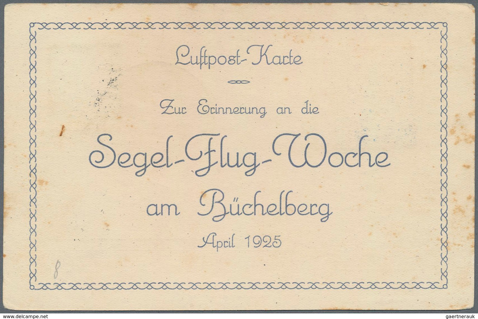 Deutsches Reich - Halbamtliche Flugmarken: 1924/25, Segelflüge am Büchelberg bei Pforzheim, acht Kar