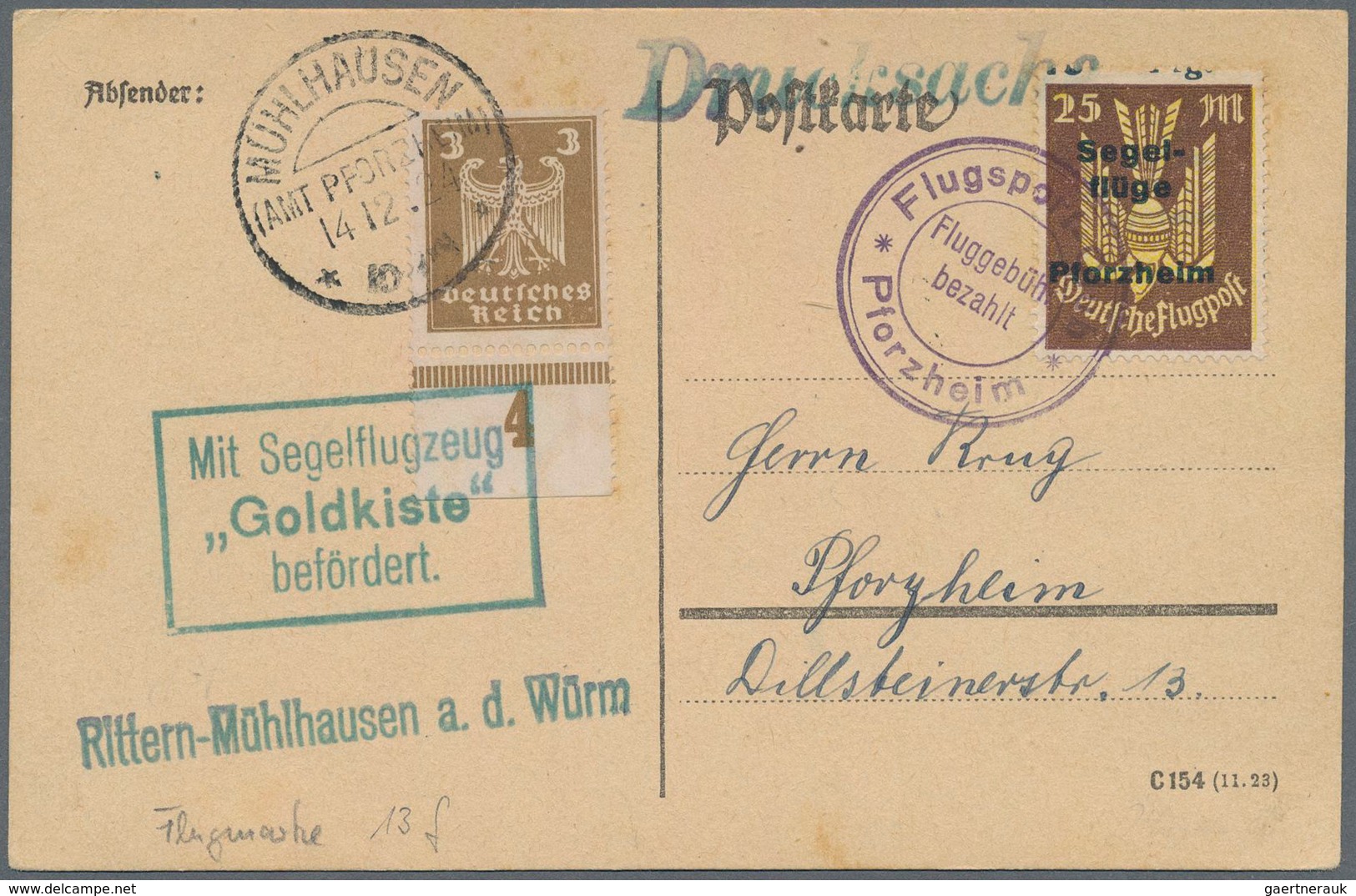 Deutsches Reich - Halbamtliche Flugmarken: 1924/25, Segelflüge am Büchelberg bei Pforzheim, acht Kar