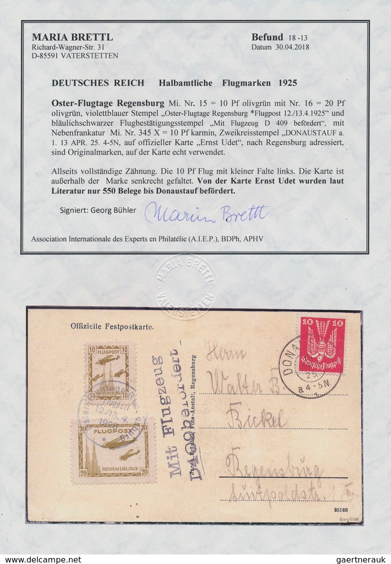 Deutsches Reich - Halbamtliche Flugmarken: 1925, Regensburger Osterflugtage 10 Und 20 Pfg. Zusammen - Luft- Und Zeppelinpost