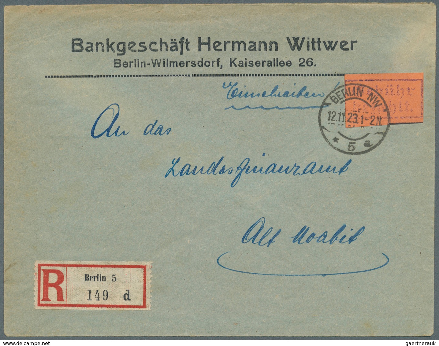 Deutsches Reich - Lokalausgaben 1918/23: BERLIN NW 5: 1923, Farbiger Gebührenzettel Mit Schwarzem Ra - Lettres & Documents
