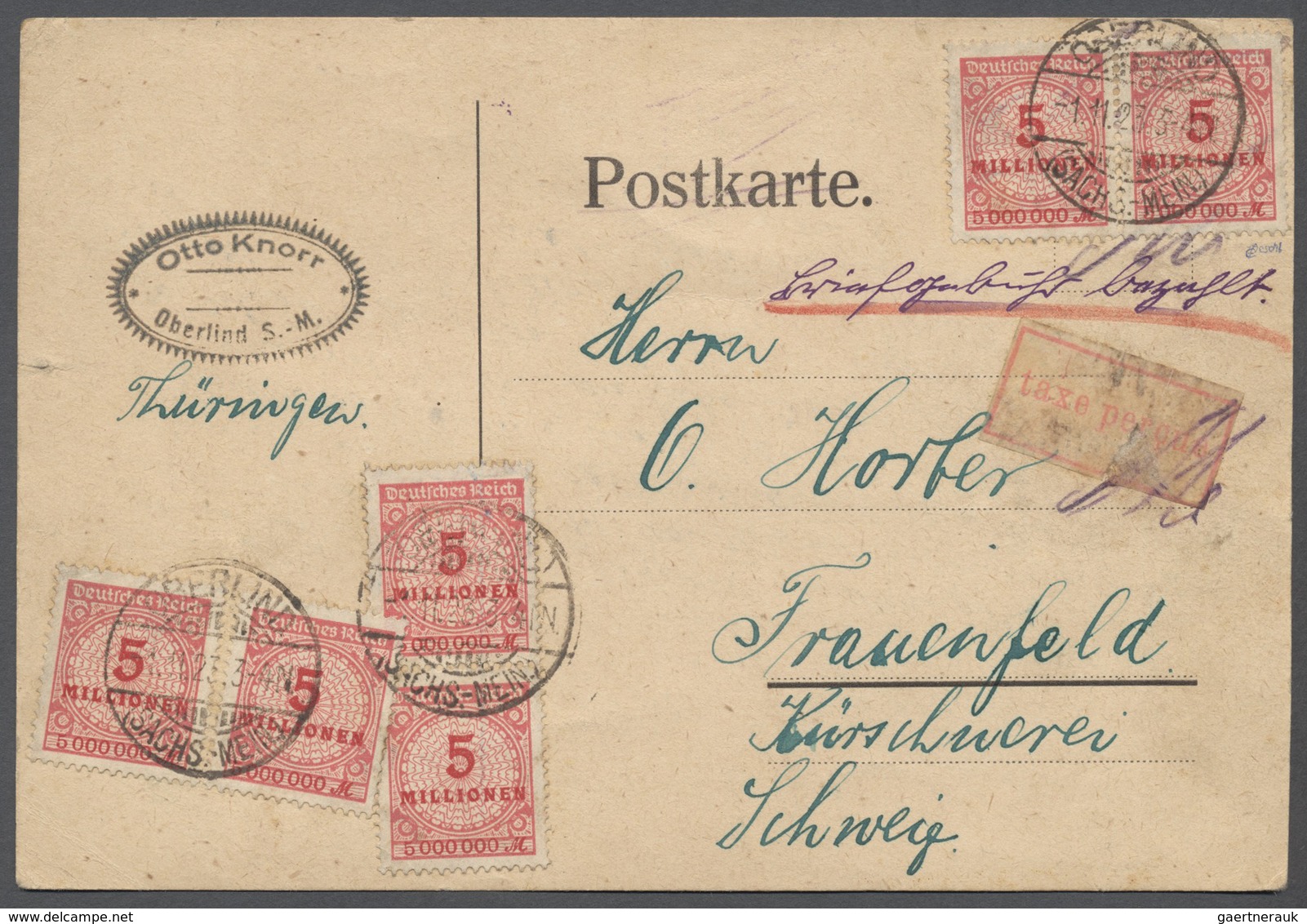 Deutsches Reich - Lokalausgaben 1918/23: 1.11.1923, Gebührenzettel Von OBERLIND In Mischfrankatur Mi - Lettres & Documents