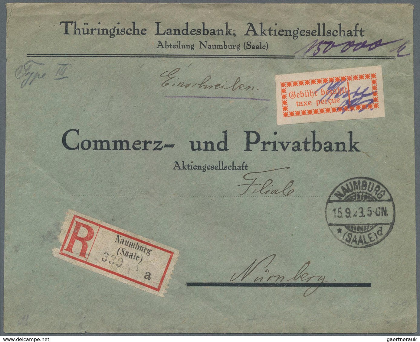 Deutsches Reich - Lokalausgaben 1918/23: 1923, OPD HALLE, Gebührenzettel Karmin In Type Id Auf Einsc - Covers & Documents