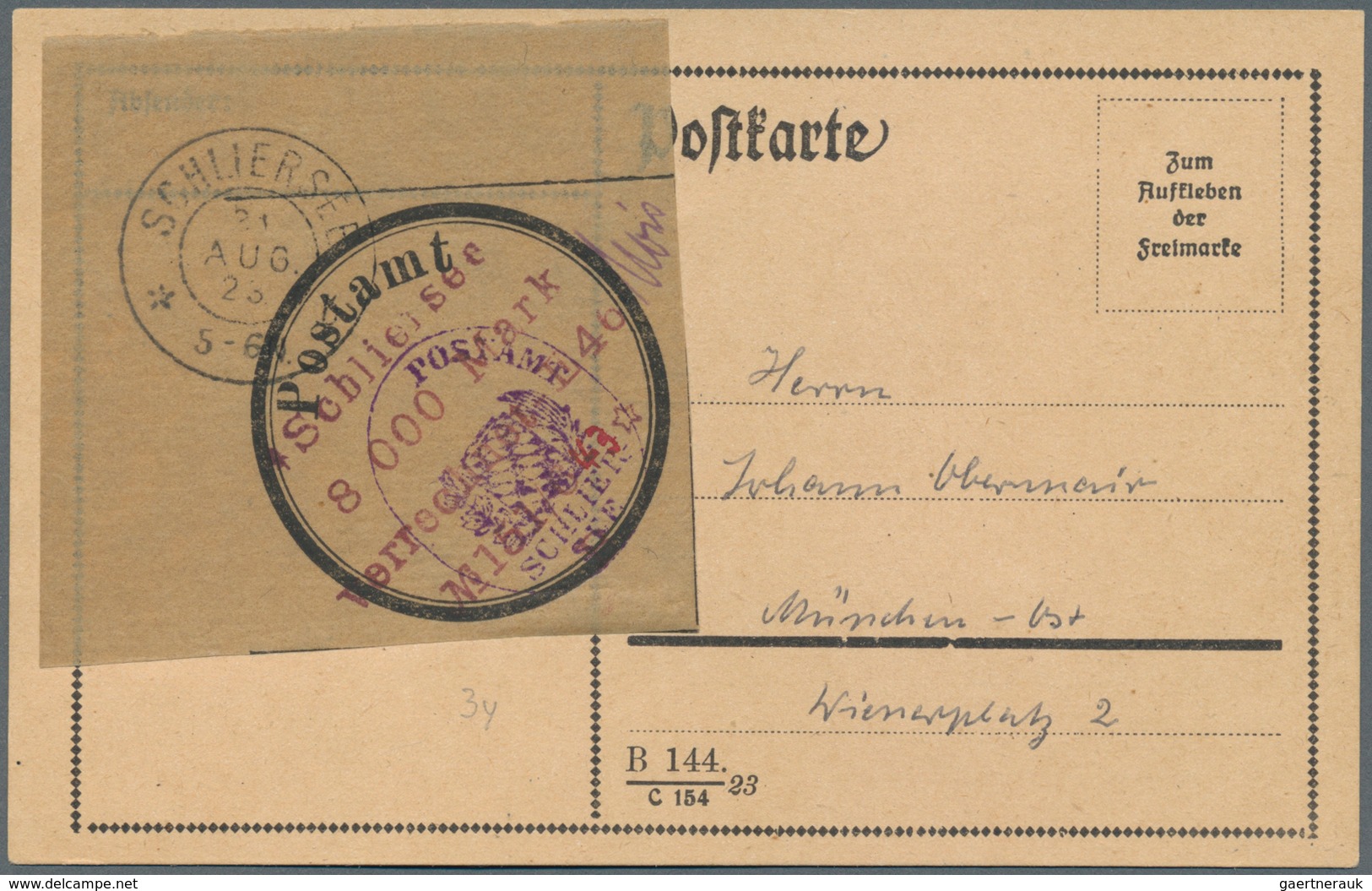 Deutsches Reich - Lokalausgaben 1918/23: SCHLIERSEE. 1923. Gebührenzettel 8.000 - 2 Mio Komplett Auf - Lettres & Documents