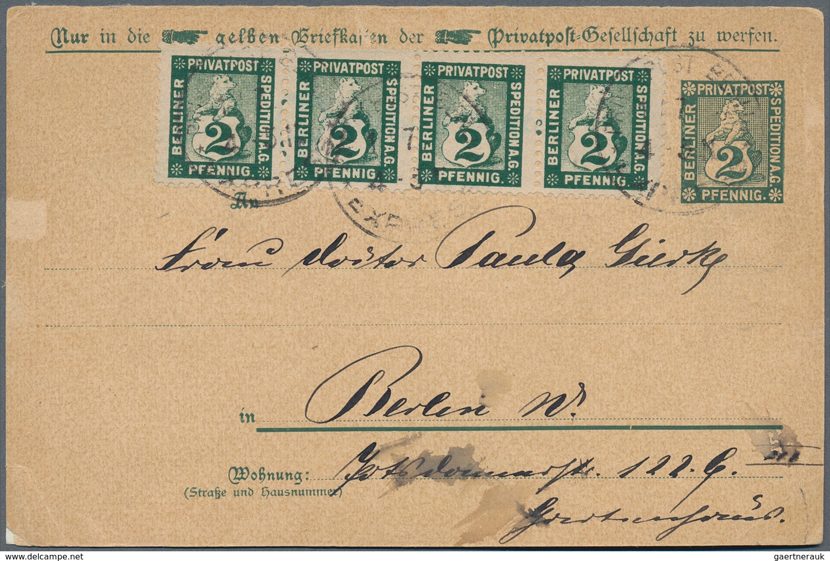 Deutsches Reich - Privatpost (Stadtpost): BERLIN - Privatpost Und Spedition: 1897, 3 Karten Mit 2 X - Postes Privées & Locales