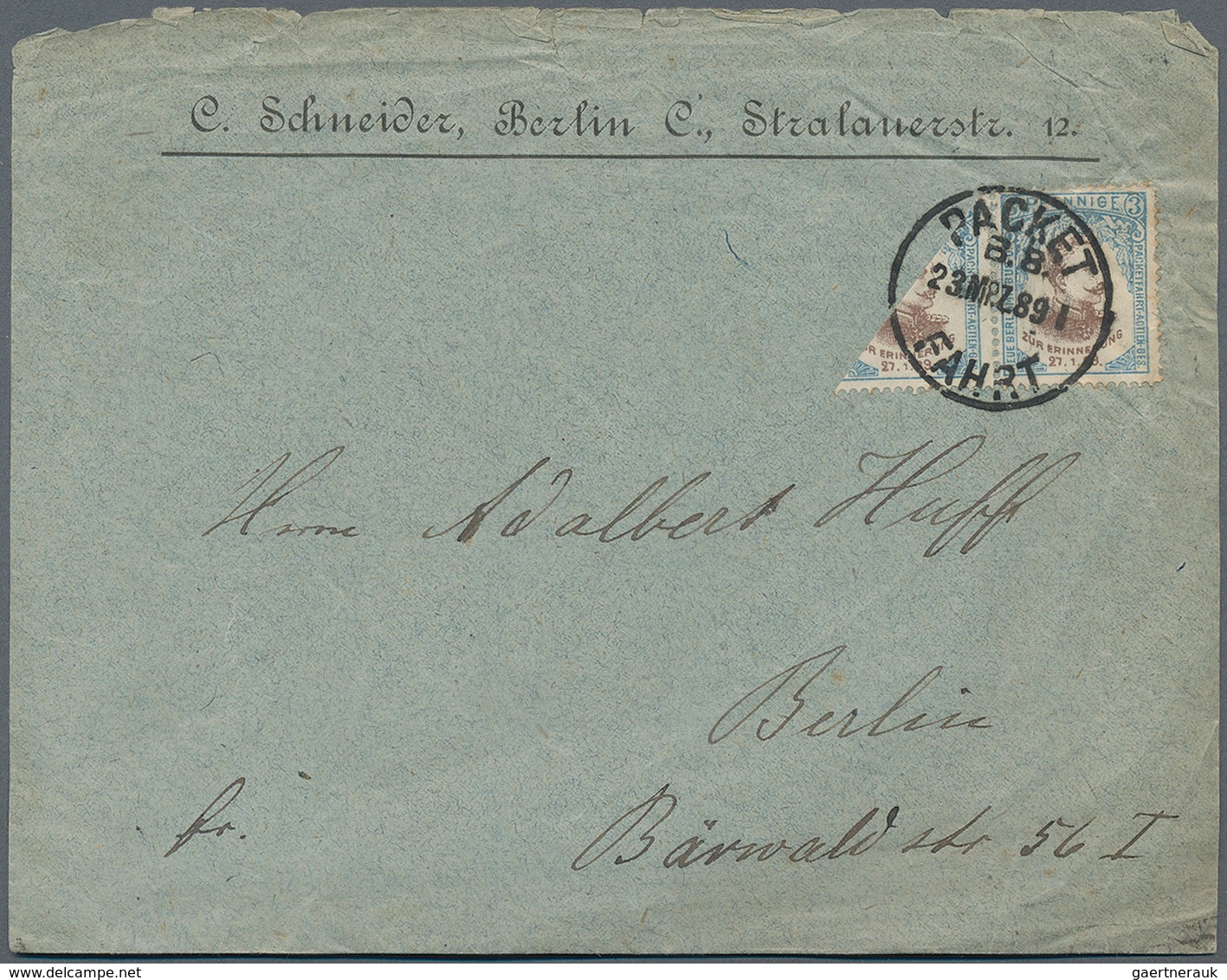 Deutsches Reich - Privatpost (Stadtpost): BERLIN - Packetfahrt: 1889, 3 Pfg. Kaiser Wilhelm II., Waa - Postes Privées & Locales