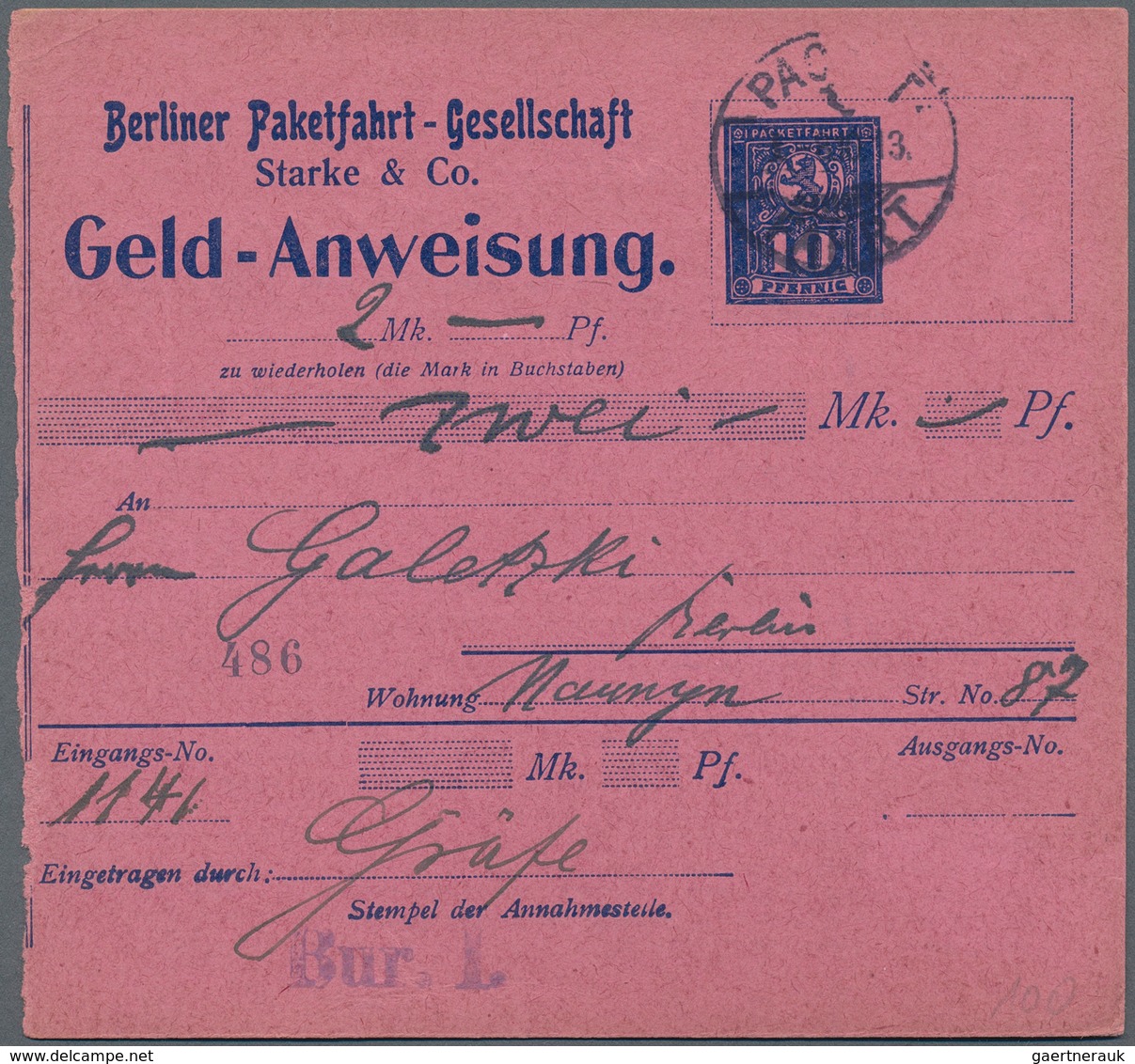 Deutsches Reich - Privatpost (Stadtpost): BERLIN - Packetfahrt: 1912, 10 Pf Ultramarin, Sehr Seltene - Private & Local Mails