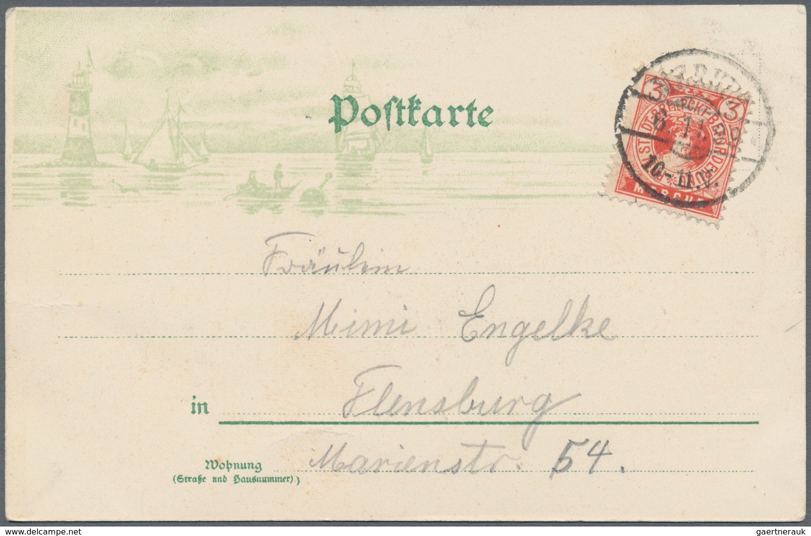 Deutsches Reich - Privatpost (Stadtpost): Flensburg PP Mercur 1899, 1½ Pf. Grün Und 3 Pf. In Karmin& - Private & Local Mails