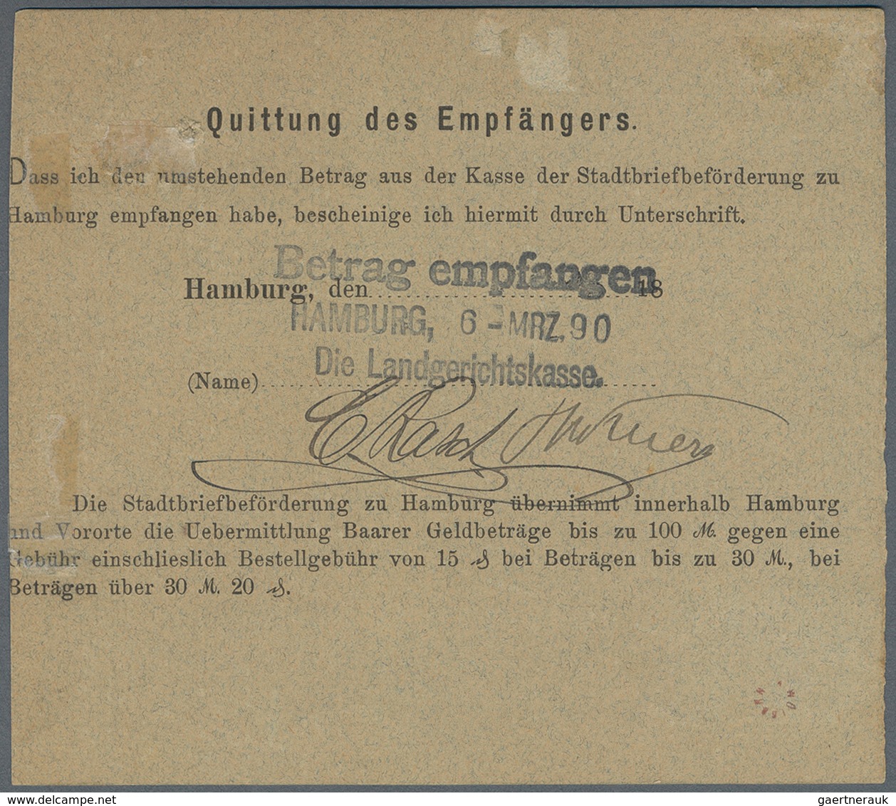 Deutsches Reich - Privatpost (Stadtpost): HAMBURG - Stadtbriefbeförderung: 1890, 15 Pf Violett Auf S - Private & Local Mails