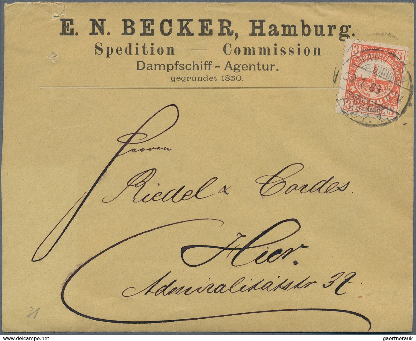 Deutsches Reich - Privatpost (Stadtpost): HAMBURG - Stadtbriefbeförderung: 1889, 3 Pf Rot Und 2 Pf G - Private & Local Mails