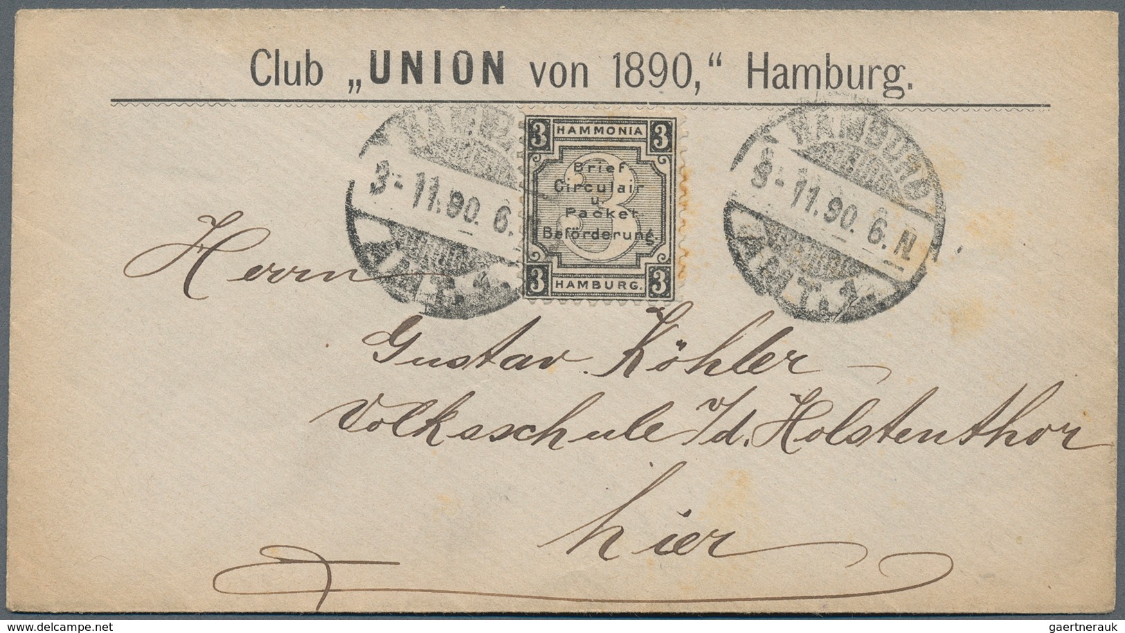 Deutsches Reich - Privatpost (Stadtpost): HAMBURG - Hammonia: 1890, 3 Pf Schwarz Auf Brief Vom Club - Postes Privées & Locales