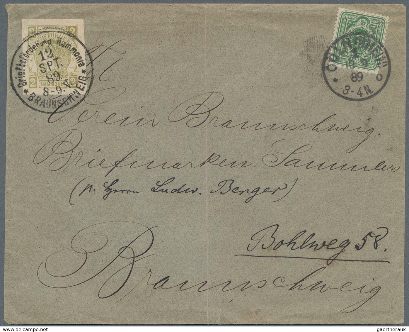 Deutsches Reich - Privatpost (Stadtpost): 1889, HAMNONIA BRAUNSCHWEIG; 2 Pfg. Privatpost I (Hamburge - Postes Privées & Locales