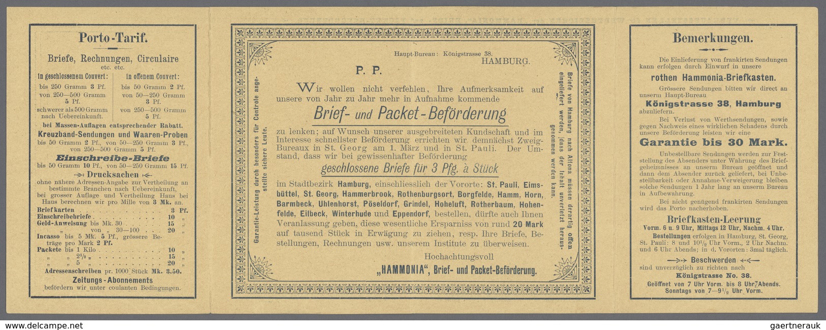 Deutsches Reich - Privatpost (Stadtpost): PP Hamburg Hammonia 4-fach Klappkarte Mit Werbung, Dem Add - Postes Privées & Locales