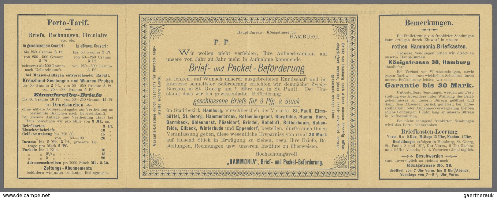 Deutsches Reich - Privatpost (Stadtpost): PP Hamburg Hammonia 4-fach Klappkarte Mit Werbung, Dem Add - Privatpost