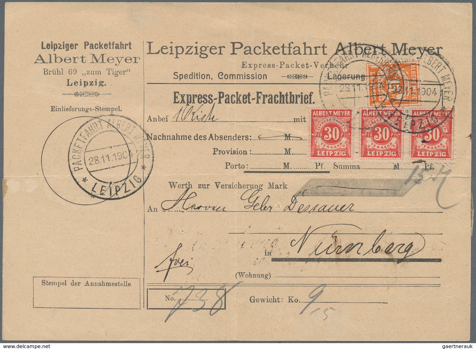 Deutsches Reich - Privatpost (Stadtpost): Leipzig Leipziger Packetfahrt Albert Meyer 1904 15 Pfennig - Private & Local Mails