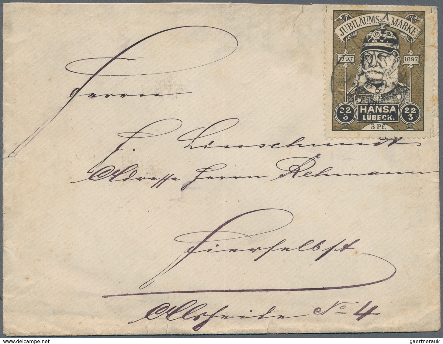 Deutsches Reich - Privatpost (Stadtpost): Lübeck Hansa 1898 3 Pfennig Schwarz/golden 100. Geburtstag - Private & Local Mails