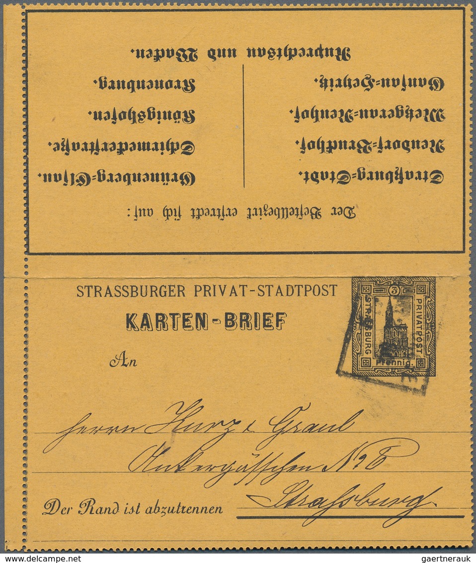 Deutsches Reich - Privatpost (Stadtpost): STRASSBURG - Privat-Stadtpost: 1890, 3 Pf Kartenbrief Vom - Privatpost